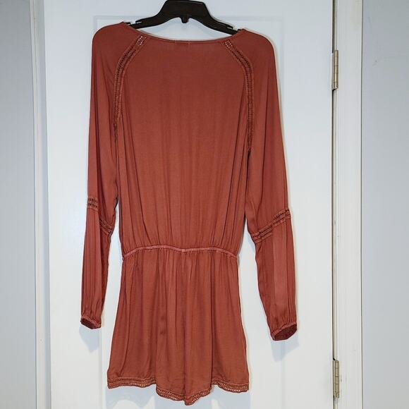 Hello Nite Long Sleeve Romper In Burnt Rust - Picture 2 of 6